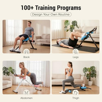 DUMOS Ab Workout Equipment for Home Gym, Exercise Machine Abs Trainer, Full Body Fitness System Adjustable for Abdominal Stomach Training, LCD Display, Knee Protection - color: White&Pink