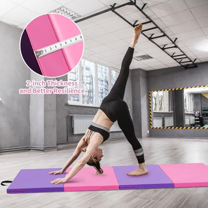 ZENOVA Gymnastics Mat 6'x3'x2''/4'x8'x2'' Exercise Mat Gym Mat for Home Aerobics Workout Foldable Tumbling Mat Children Gifts - color: 3FT x 6FT --Pink&Purple