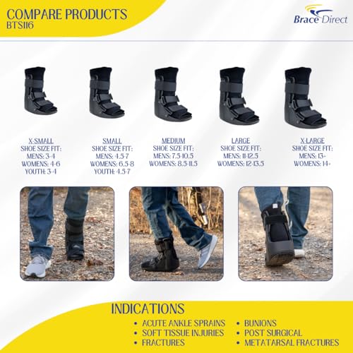 Brace Direct CAM Walker Fracture Boot Short - Lightweight Walking Boot for Foot & Ankle Injuries, Sprains & Stress Fractures - Doctor-Recommended (Men’s 4.5–7 / Women’s 6.5–8)