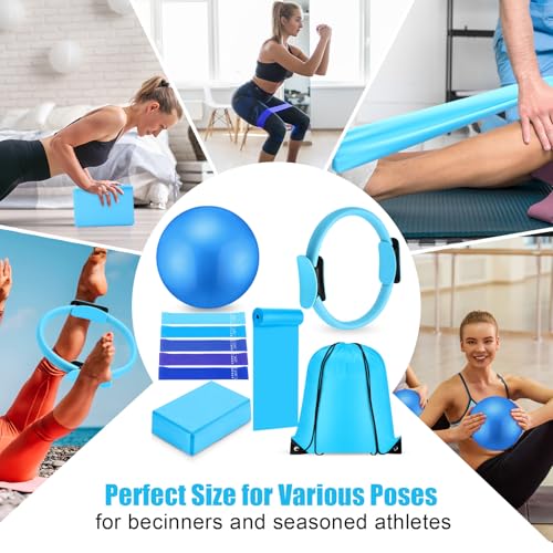 10 Pcs Pilates Ring Blocks Set for Women Home Yoga Equipment Accessories Pilates Ring Circle and Ball Workouts Gift Include Ball Yoga Circle Resistance Bands Block Straps Gym Bag