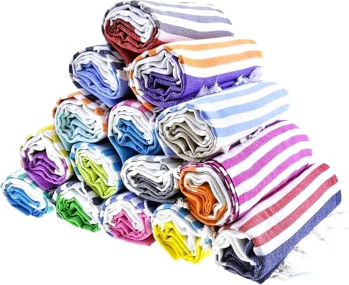 HAVLULAND Turkish Beach Towel, Set of 6, Oversized 72"x40", 100% Cotton - color: 6 Multi-color, size: 6 Pack