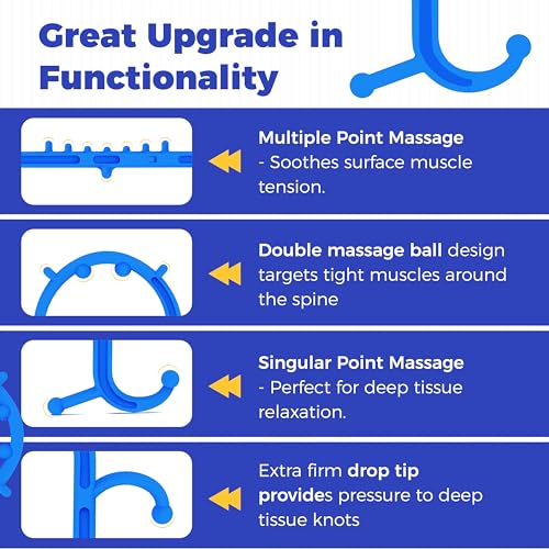 Back and Neck Massager for Pain Relief Deep Tissue, Upgraded Full Body Trigger Point Cane Massage Tools, Therapy Massage Stick Pressure Point Hook, Muscle Knot Remover Tool (Blue)