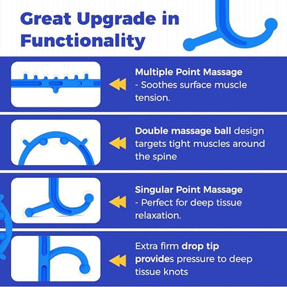 Back and Neck Massager for Pain Relief Deep Tissue, Upgraded Full Body Trigger Point Cane Massage Tools, Therapy Massage Stick Pressure Point Hook, Muscle Knot Remover Tool (Blue)