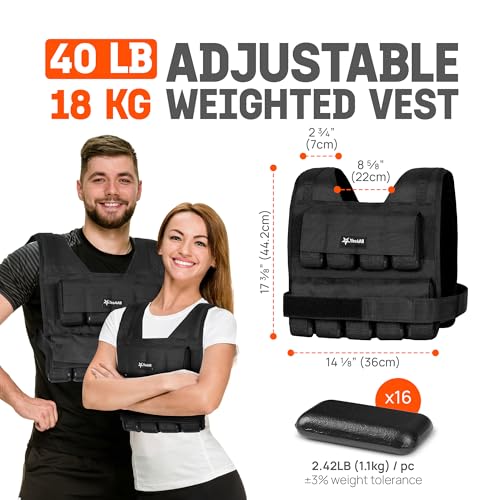 Yes4All Adjustable Weighted Vest 11-32lbs with Reflective Strip, Large Weight Vest for Strength Training for Men & Women - color: Black - 40LB, style: 2.42-40 lbs