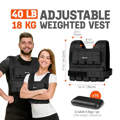 Yes4All Adjustable Weighted Vest 11-32lbs with Reflective Strip, Large Weight Vest for Strength Training for Men & Women - color: Black - 40LB, style: 2.42-40 lbs