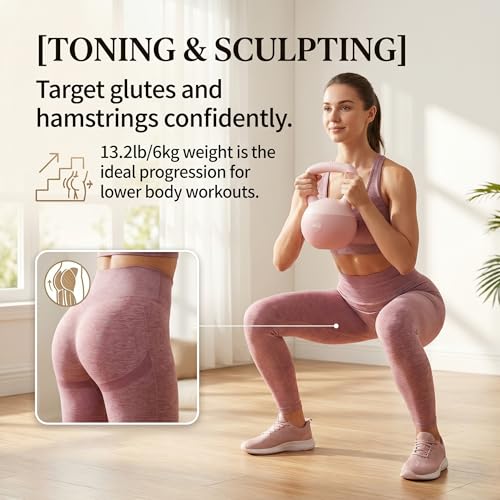 13lb Soft Kettlebell for Women, 10kg Strength Training Kettlebells for Home Gym, Steel Sand Filled PVC Kettle Bell with Wide Frosted Anti-Slip Handle for Glute & Full Body Workouts