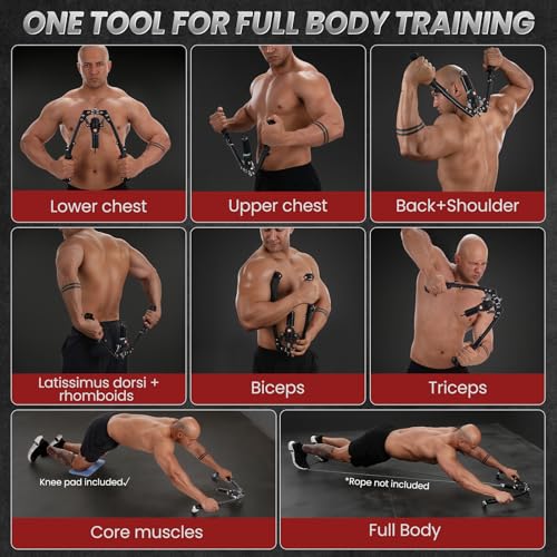 Twister Arm Trainer, 3 in 1 Hydraulic Power Chest Workout Equipment with Ab Roller Wheels and Hooks, Adjustable 22-440lbs Arm Trainer for Men Women, Home Gym Equipment for Full Body Strength Training