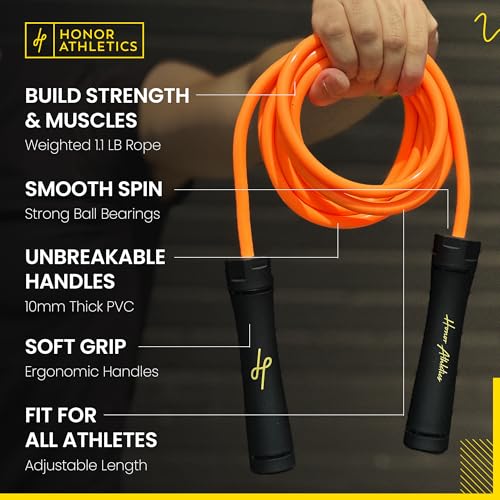 3.0 Muay Thai Style Weighted Jump Rope/Crafted for High-Intensity Training/Muay Thai & MMA - Lasting PVC Jump Rope - Heavy 1.1lb PVC Jump Ropes for Fitness - color: Neon Orange