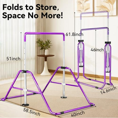 Kids Gymnastics Bar Gymnastic Equipment for Home Adjustable Height Gymnastic Training Bar Gymnastic Stuff for 3-7 Years Old Girls - color: Purple
