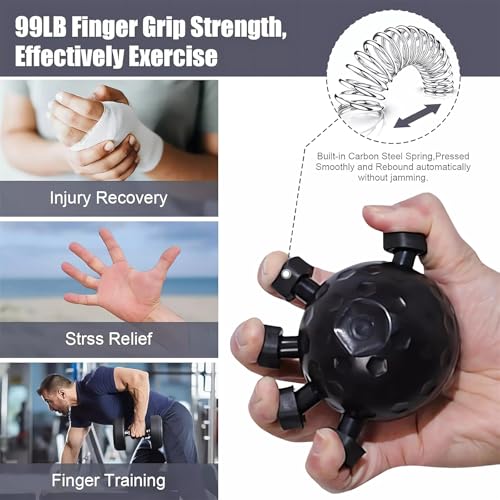 Glitzgrip Arm Builder 2025 New Hand Forearm Ball Strengthener and Finger Grip Exerciser Balls Wrist Strengthening Guitar Finger Gripper Strength Trainer Hand Squeezer Stretcher Extender Workout - color: Black-1PC