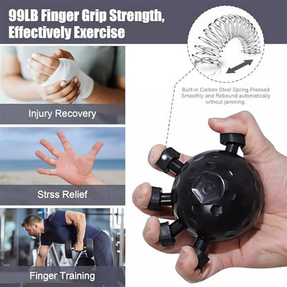Glitzgrip Arm Builder 2025 New Hand Forearm Ball Strengthener and Finger Grip Exerciser Balls Wrist Strengthening Guitar Finger Gripper Strength Trainer Hand Squeezer Stretcher Extender Workout - color: Black-1PC