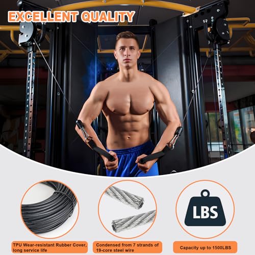 Replacement Cable for Pulley Cable Machine, Pulley Cable for DIY Home Gym, Wire Rope Length 32.8/65.6/98.4 Ft for Weight Lift Pulley System, Gym Steel Cable, Thick 5mm, TPU Coated