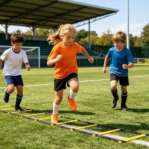 Sports Agility Ladders - Portable Fitness Training Equipment with Carry Bag, Soccer Speed Ladder Set | Athletes Drill Tool for Track Field Hockey Tennis Badminton Footwork Practice Usage