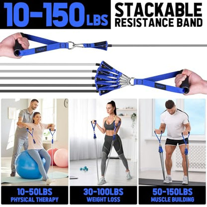 WALITO Resistance Bands Set - Exercise Bands with Handles, Door Anchor, Legs Ankle Straps, for Heavy Resistance Training, Physical Therapy, Muscle Training, Yoga, Home Workouts, Gym