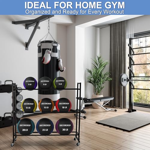 Medicine Ball Rack, Heavy Duty Medicine Ball Storage Stand, Rolling Med Ball Holder and Organizer for Home, Gym