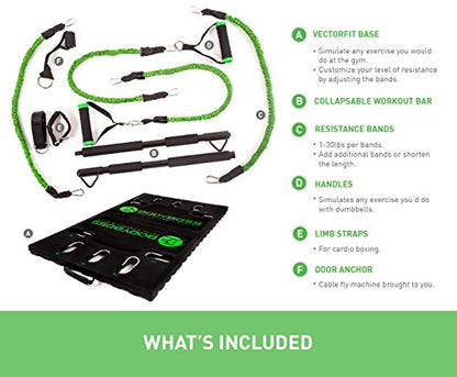 BodyBoss Home Gym 2.0 - Full Portable Gym Home Workout Package + 2 Extra Bands, Green