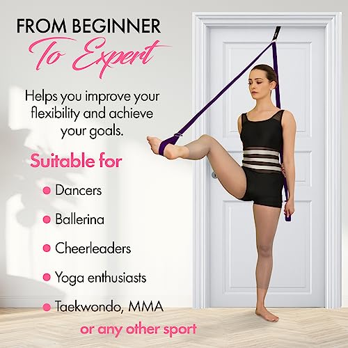 Stretching Strap With Door Anchor - Stretching Equipment to Improve Legs Flexibility - Splits Trainer For Home Ideal In Ballet, Dance, Cheerleading, Taekwondo, Yoga, Pole Dancing & Gymnastics - color: Purple
