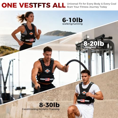 Weighted Vest Woman & Men, 6-10lb/8-20lb/8-30lb Adjustable weighted Vest With Pockets & Reflective Strips for Walking, Running, Hiking,Rucking, Workout, Strength Training - size: 6-10LB