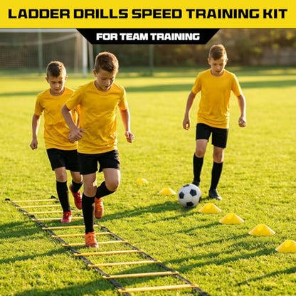 2 Pack 20ft Agility Ladder Set, 40ft Total Adjustable Speed Ladder with 12 Cones, 8 Stakes, 1 Carry Bag - Parallel Footwork Drills Gear for Football Soccer Basketball Training Equipment
