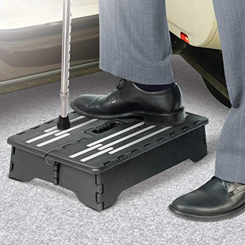 Miles Kimball Fox Valley Traders Portable Help Step, 16” W x 12” D x 4” Tall – Folds to Small Size for Storage, Non-Slip Rubber Step Surface for Safety, Durable Plastic Construction Supports 300 Lbs.