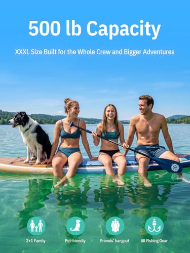 Niphean (Extra Large) Inflatable Paddle Board, SUP for 2+1 People/Family 500lbs Capacity Stand Up Paddle Board with SUP Accessories, StabilTrac Fin Non-Slip Paddleboard for Adults - color: Dark Gray