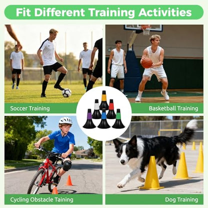 12 Pcs Agility Training Sport Cones with Carry Mesh Bag, 9.4 in Stackable Soccer Cones for Football and Basketball, Plastic Marker Cones for Speed Drills, Dog Training Obstacle Course Equipment