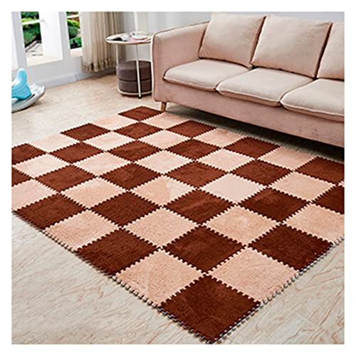 12 Pieces Thickened Plush Foam Interlocking Floor Mat,Fluffy Square Foam Tiles with 12 Edgings,Soft Anti-Slip Puzzle Area Rug Playmat for Bedroom,12X12inch,12 Tiles/11.6 Sq.Ft,Camel+Coffee - color: Camel+coffee