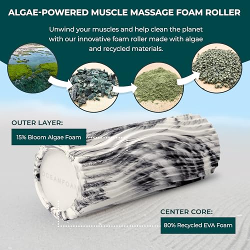Sweet Spot Medium Exercise Foam Roller 14"x5.5" – Medium Density Travel Foam Roller for Physical Therapy, Deep Tissue Massage, Yoga, Pilates, Classic Exclusive Wave Texture (Black Marbled)