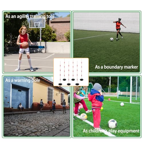 Red-White Soccer Agility Pole Set Rubber Base Dribbling Stick Traffic Warning Sign Pole Multifunctional Training Pole - color: Pack of 6, style: 4.9 FT