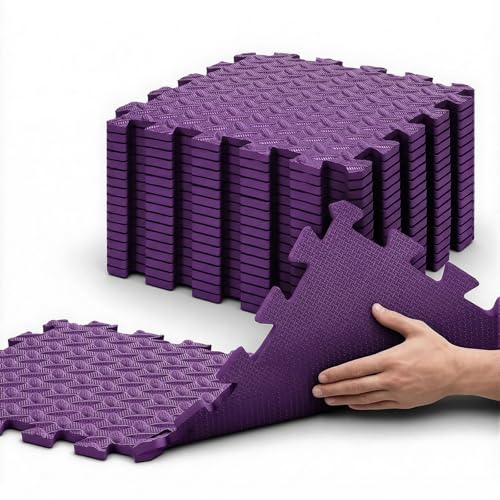 18pcs Puzzle Exercise Mat, 12.6"x12.6"x0.4", 18sqft EVA Interlocking Foam Floor Tiles, Non-Slip, Protective, Water-Resistant Flooring for Home Gym & Workout Equipment - color: Purple