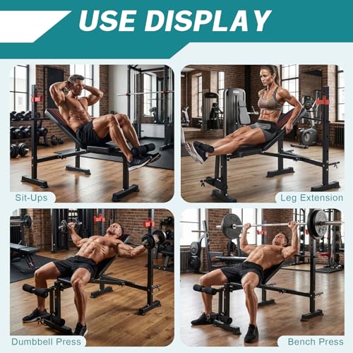 DUMOS Adjustable Weight Bench Set with Rack, 650LBS Foldable Bench Press - color: RED, size: 62''*37''*45''
