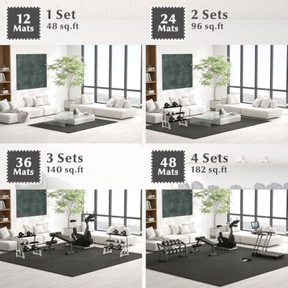24 Tiles Exercise Mat, 96 Sq.Ft Interlocking Foam Floor Mat with Rubber Top, Non-Slip Waterproof Puzzle Gym Mat for Home Workout Equipment & Garage, 0.79" Thick (Black)