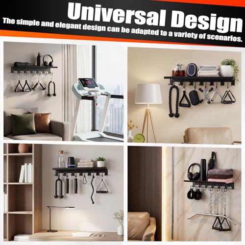 Novabright Double Row Hooks Floating Shelf Compatible with Tonal Accessories, T-bracket Lock Adapters Hanger, Wall Mount Home Gym Storage Rack for Fitness Equipment