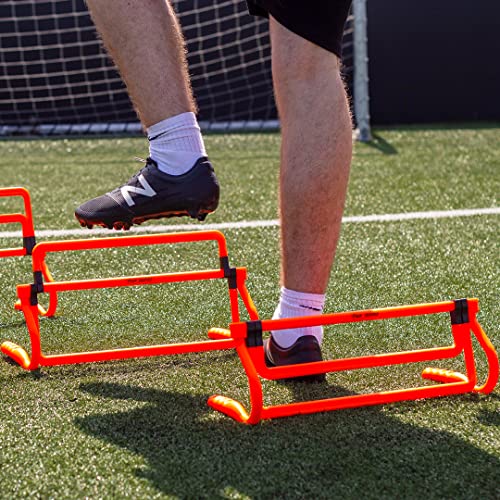 Football Flick Multi Level Mini Speed and Agility Hurdles – Pack of 3 Orange Height Adjustable Multi Sports Hurdles 6 Inches, 9 Inches and 12 Inches - Light Weight Carry Bag Included.