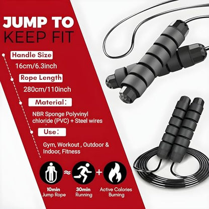 Jump Rope - Tangle-Free Rapid Speed with Ball Bearings -jump Rope for Men, Women, Kids and Adults – Home Exercise and Slim Body Adjustable Speed Jump Ropes for Fitness at Home Gym Workout