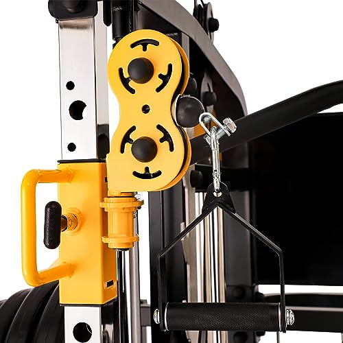 3061B Smith Machine with Adjustable Lever Arms, 2:1 Pulley Ratio All-in-One Home Gym System, Commercial Grade Squat Rack with Dual 440lbs Weight Stacks & Attachment (Safe Solo Training)