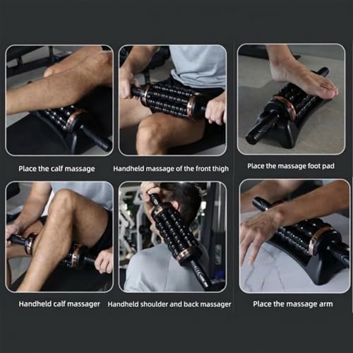 Electric Rolling Percussive Massager, Hands-Free Base, 5-Speed Adjustable Intensity, Rechargeable Fascia Roller for Back, Legs, Feet, Deep Tissue Muscle Recovery (Rose Gold)