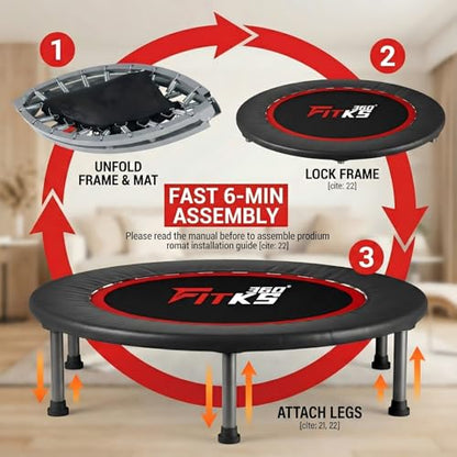 40'' Foldable Fitness Trampoline – Indoor & Outdoor Rebounder with Safety Pad, Includes Interactive Fitness Game for Body & Mind, Supports Up to 400lbs