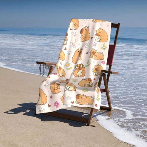 Capybara Beach Towel, Microfiber Oversized Beach Towel, Lightweight Quick Dry Sandproof Towels 51”x31.5” for Swim Pool Yoga Gym Camping Beach Essentials Accessories (Daisy Capybara)