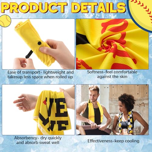 10 Pack Softball Cooling Towel with Buckle for Neck and Face 40" x 12" Summer Quick Dry Soft Breathable Chilly Ice Towel for Yoga, Sport, Workout, Gym, Camping, Softball Gifts Player Team Gift