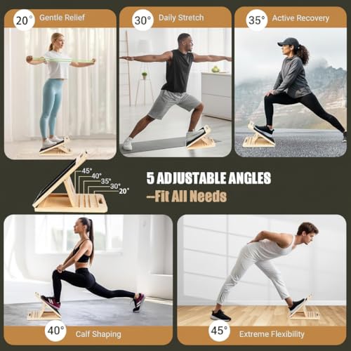 Wooden Slant Board, 5-Angle Adjustable Calf Stretcher, 16.5x12 in, 350 lb