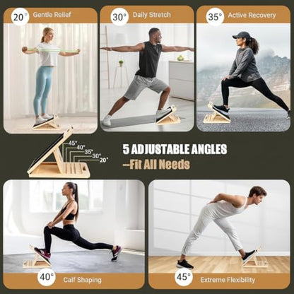 Wooden Slant Board, 5-Angle Adjustable Calf Stretcher, 16.5x12 in, 350 lb