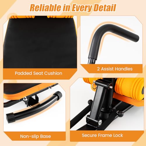 GYMAX Ab Machine, Adjustable Sit Up Exercise Equipment with Foam Roller & Handle, Multifunctional Workout Ab Trainer for Home Gym, Core Muscle Exercise Bench Press for Men Women