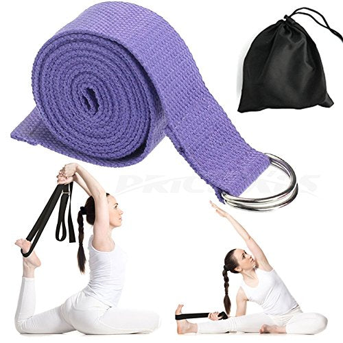 Yoga Strap – Sturdy Cotton Exercise Straps 6FT Straps - Adjustable D-Ring Buckle Gives Stretching Flexibility For Yoga Stretching & General Fitness Physical Therapy Pilates Gym Workouts - color: purple