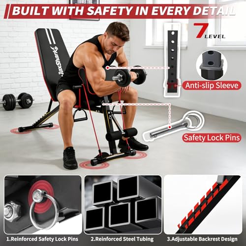 Adjustable Weight Bench, Foldable Workout Bench Press, Weight Benches for Home Gym, Workout Equipment for Full Body Exercise