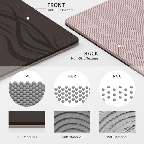Extra Wide Yoga Mat 76"x40"x10mm TPE Double-Width Exercise Mat for Couples, Tall Yogis & Home Workouts, Non-Slip, Free of PVC & Latex - color: Brown + Beige