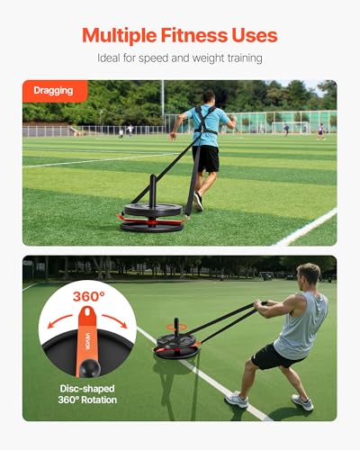 VEVOR Football Sleds and Chutes, Weight Sled, Football Training Pull Push Running Sled, Fitness Workout Sled Push Gym Equipment, Adjustable Height Handle, Compatible 1/2 in Weight Plates - style: 360° Rotation