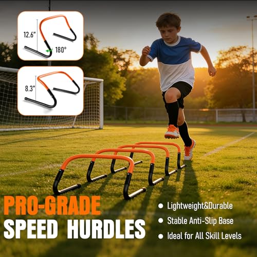 Agility Ladder, Soccer Football Training Equipment Set - 20ft Speed Ladder, 4 Hurdles,Parachute, 12 Cones & Jump Rope | Agility & Speed Training for Kids Youth Adults,Basketball & Football Accessories