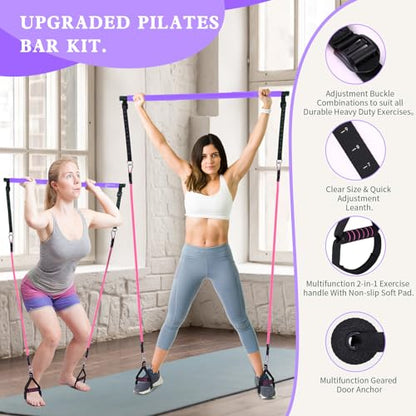 Pilates Bar Kit with Resistance Bands,Pilates Bar with Stackable Bands Workout Equipment for Legs,Hip,Waist and Arm,Exercise Fitness Equipment for Women & Men Home Gym Yoga Pilates - color: Dark Purple