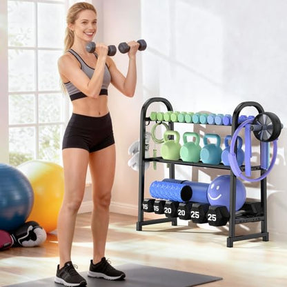 3 Tier Dumbble Rack - 360LB Capacity Adjustable Dumbbell Storage Rack Space-Saving Home Gym Weight Rack For Dumbbells And Kettlebells With Hooks (Dumbbell Rack Stand Only) - size: 29.96''Length